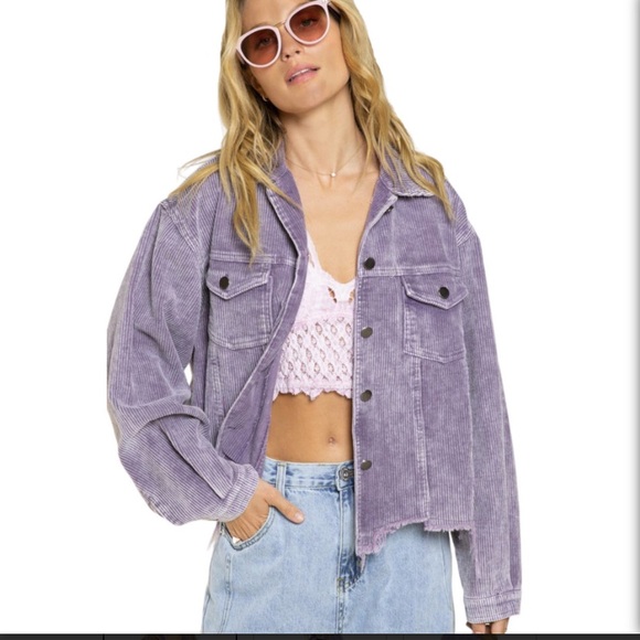 POL Jackets & Blazers - POL Clothing- Frayed Hem Corduroy Trucker Jacket Lavender